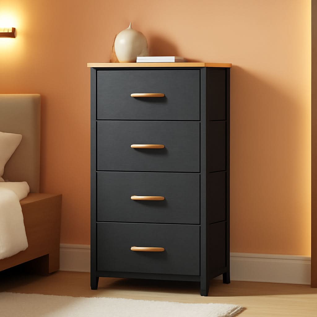 Fabric Dresser With Wooden Top And Steel Frame Storage