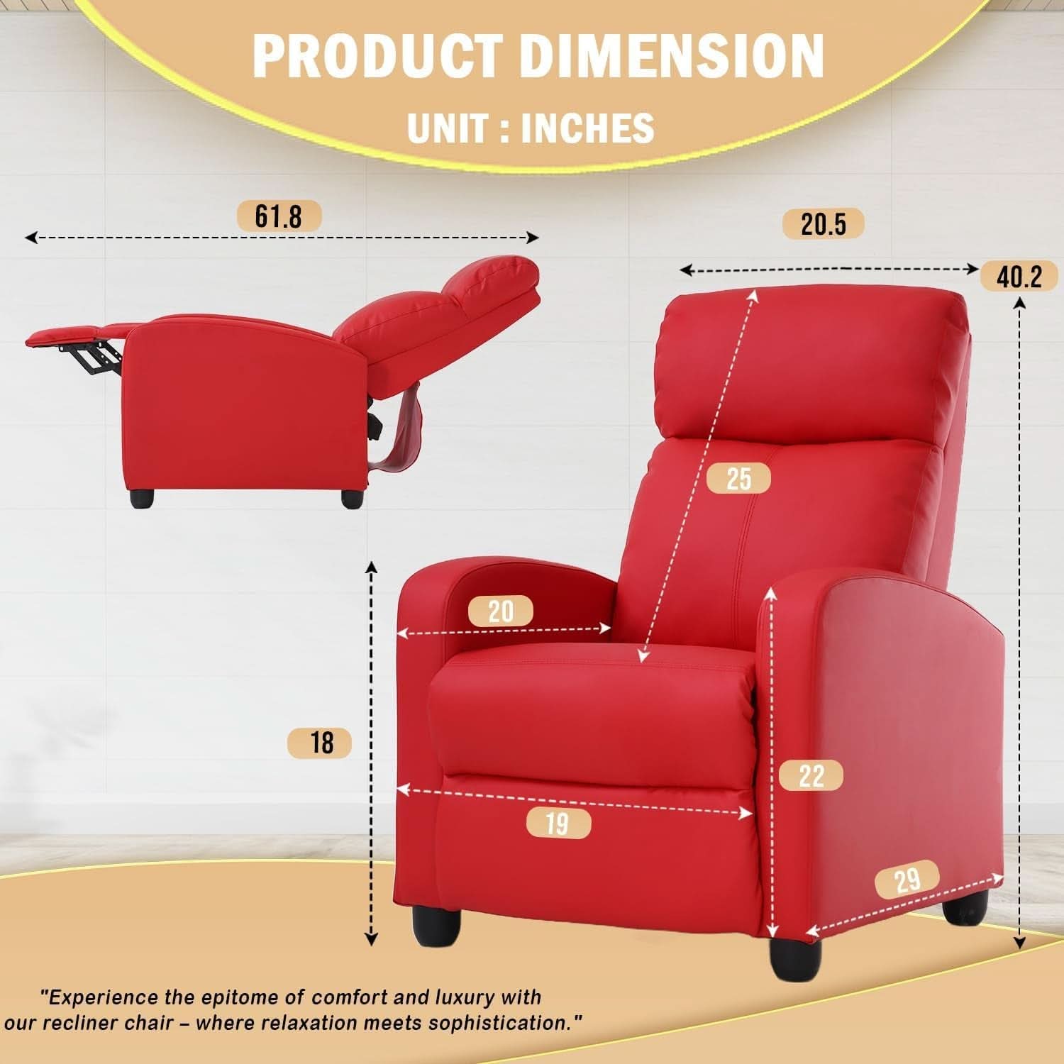 Red Recliner Chair With Lumbar Support For Living Room