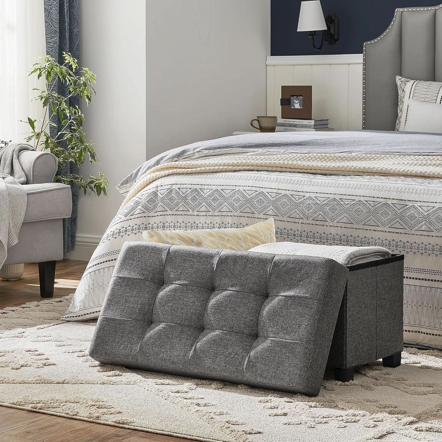 Slate Gray Storage Ottoman Bench 15x30x15.2 Inches