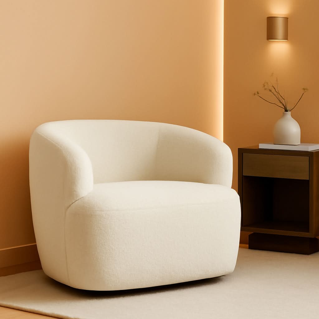 Beige Sherpa Boucle Swivel Barrel Chair Deluxe Premium