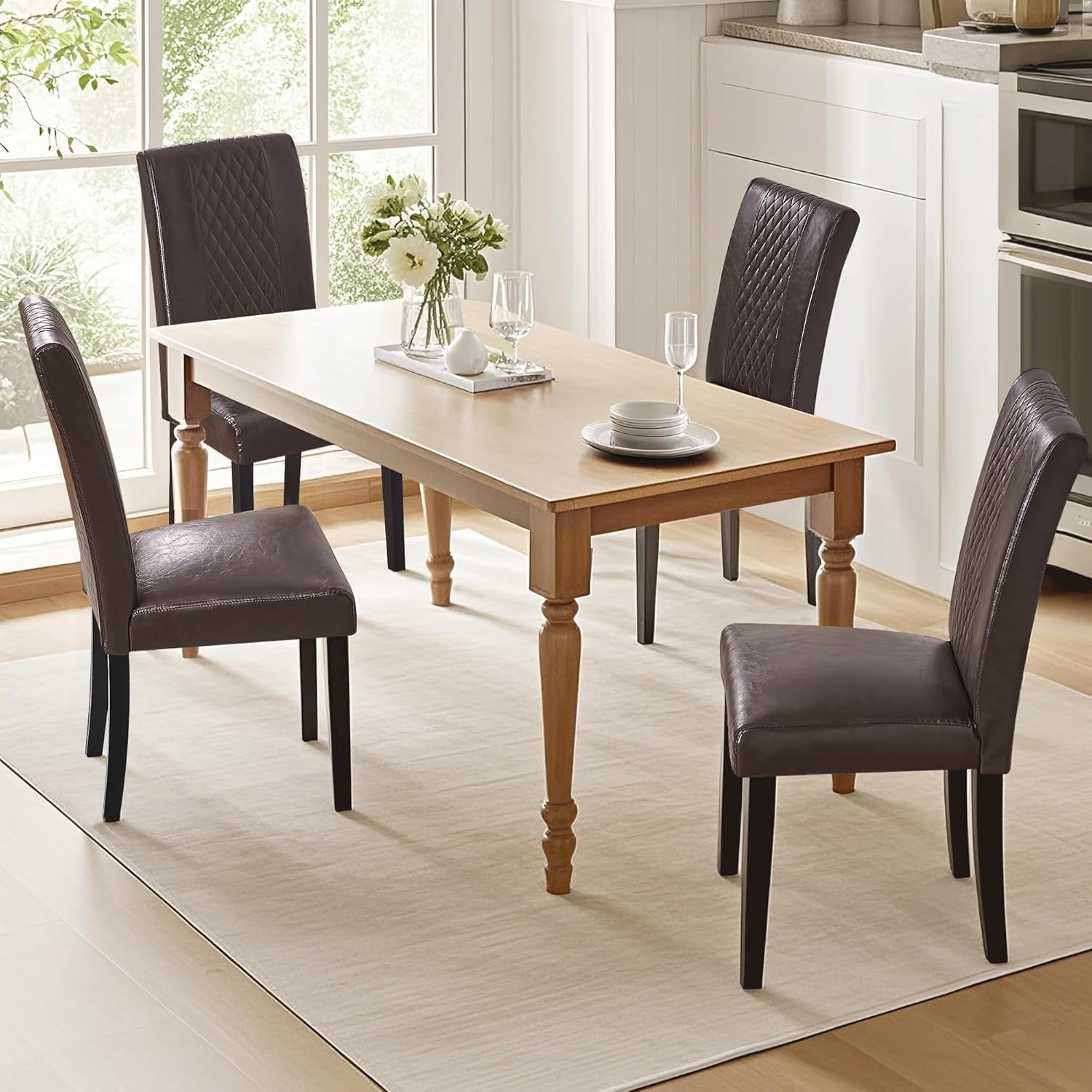Dining Chairs Ergonomic Lumbar Chocolate PU Leather