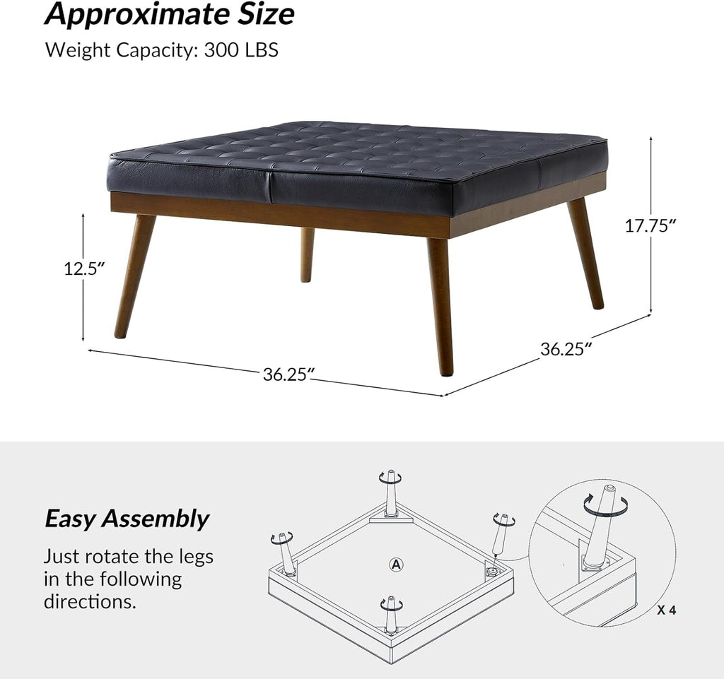Mid Century Navy Genuine Leather Tufted Coffee Table