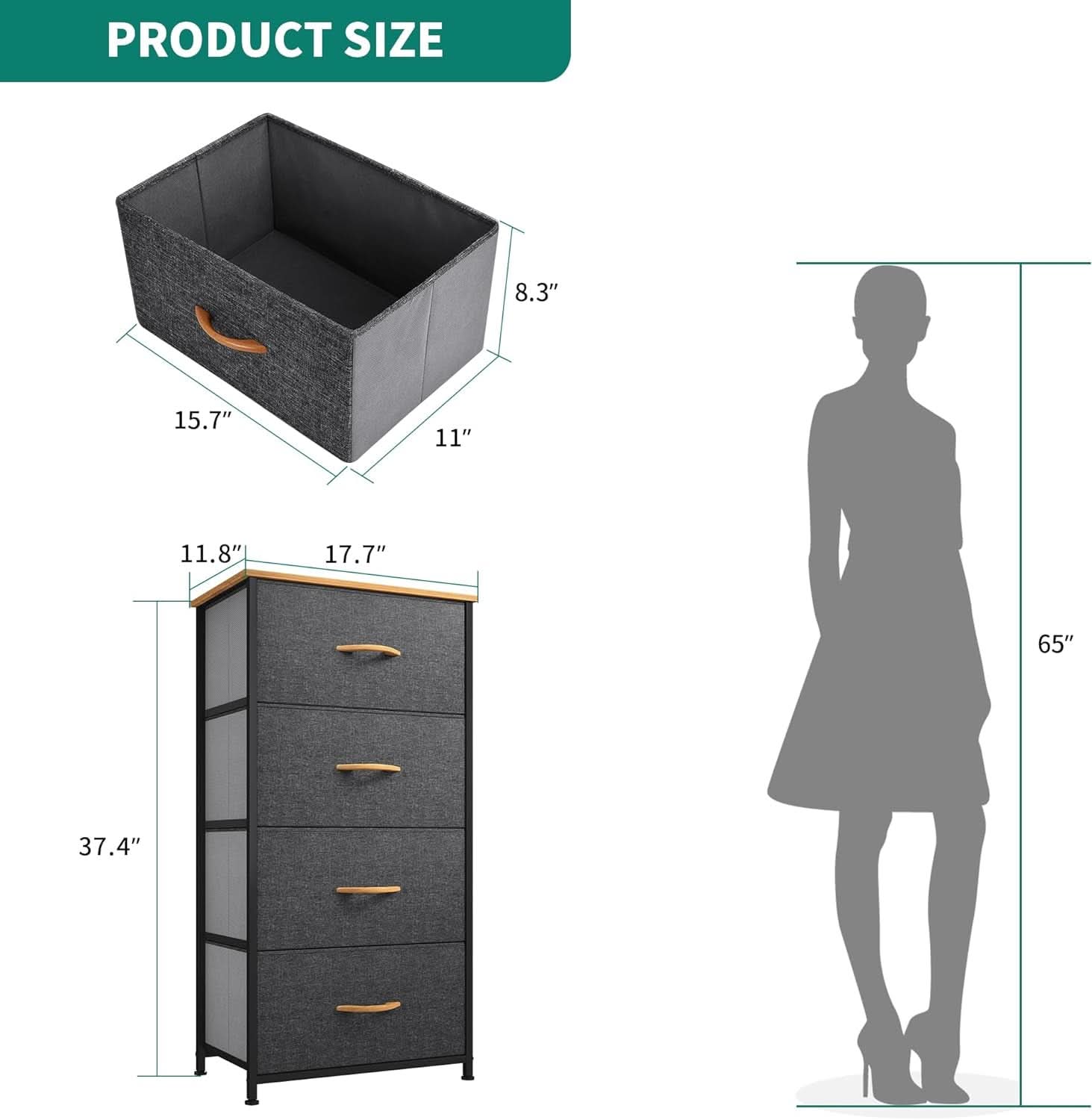 Fabric Dresser With Wooden Top And Steel Frame Storage