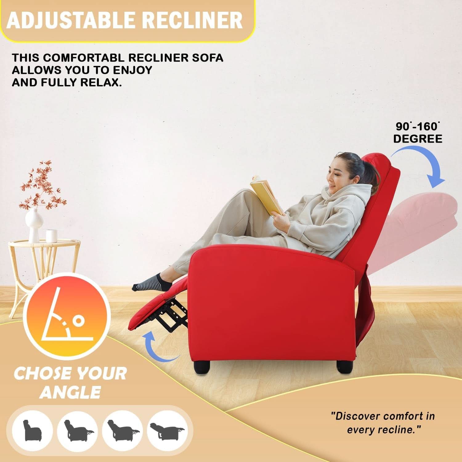 Red Recliner Chair With Lumbar Support For Living Room