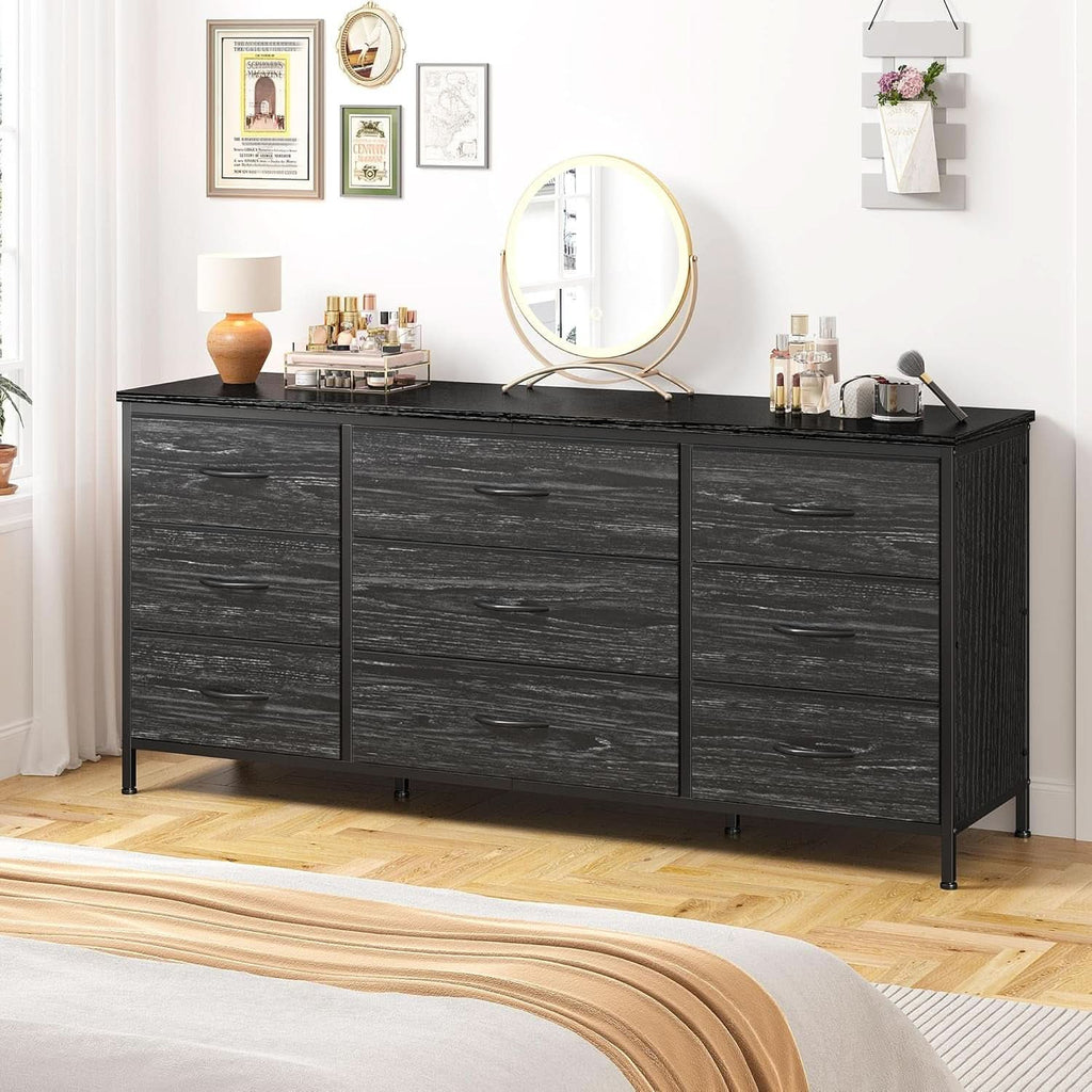Dresser TV Stand for 60 Inch TV, 9 Drawer, Charcoal Black