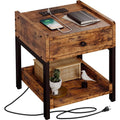 Bedside Table With Charging Station In Vintage Brown