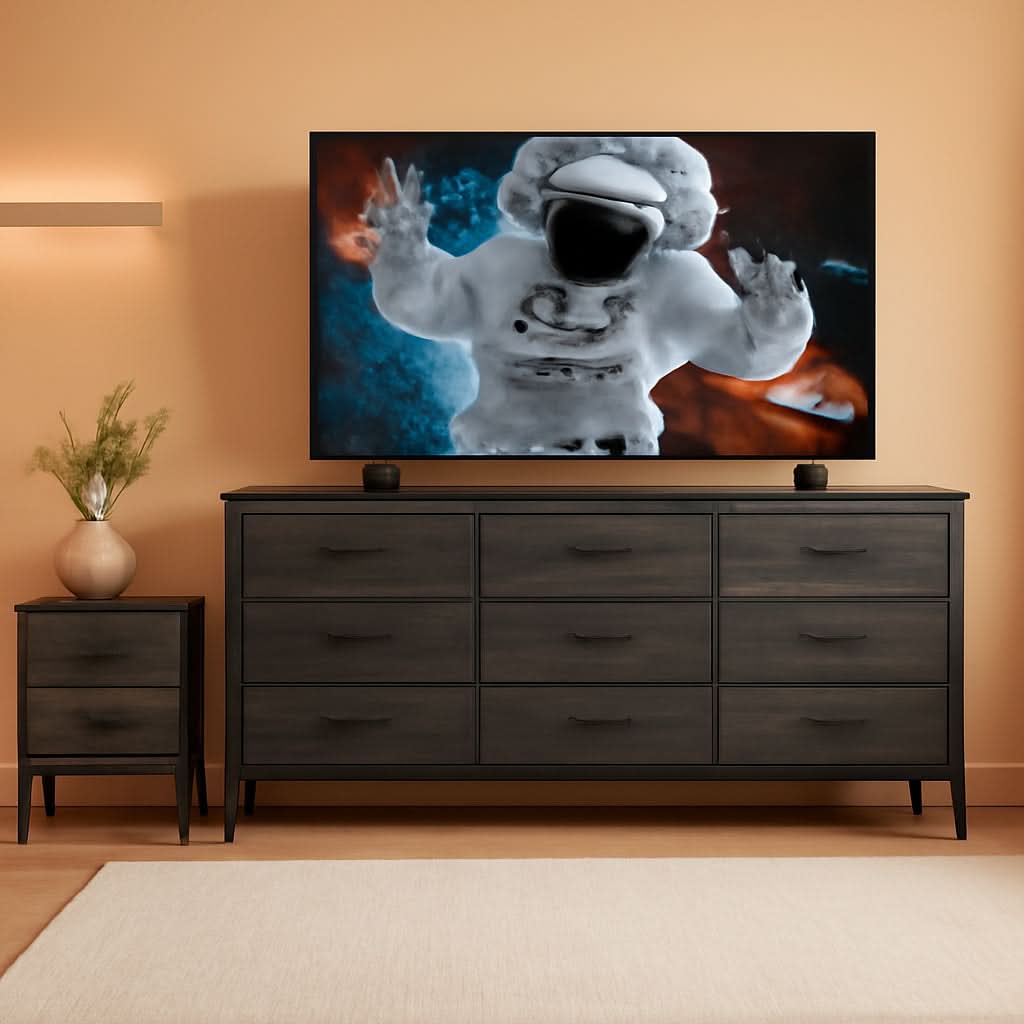 Dresser TV Stand for 60 Inch TV, 9 Drawer, Charcoal Black