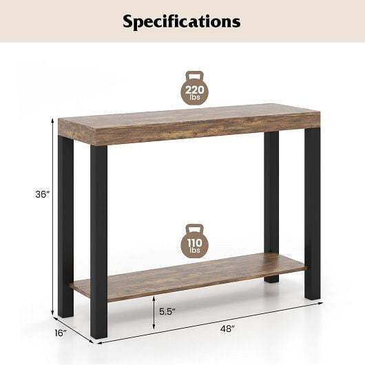 2-Tier Home Bar Table with Open Shelves and Storage for Home Kitchen Living Room Pub-Rustic Brown