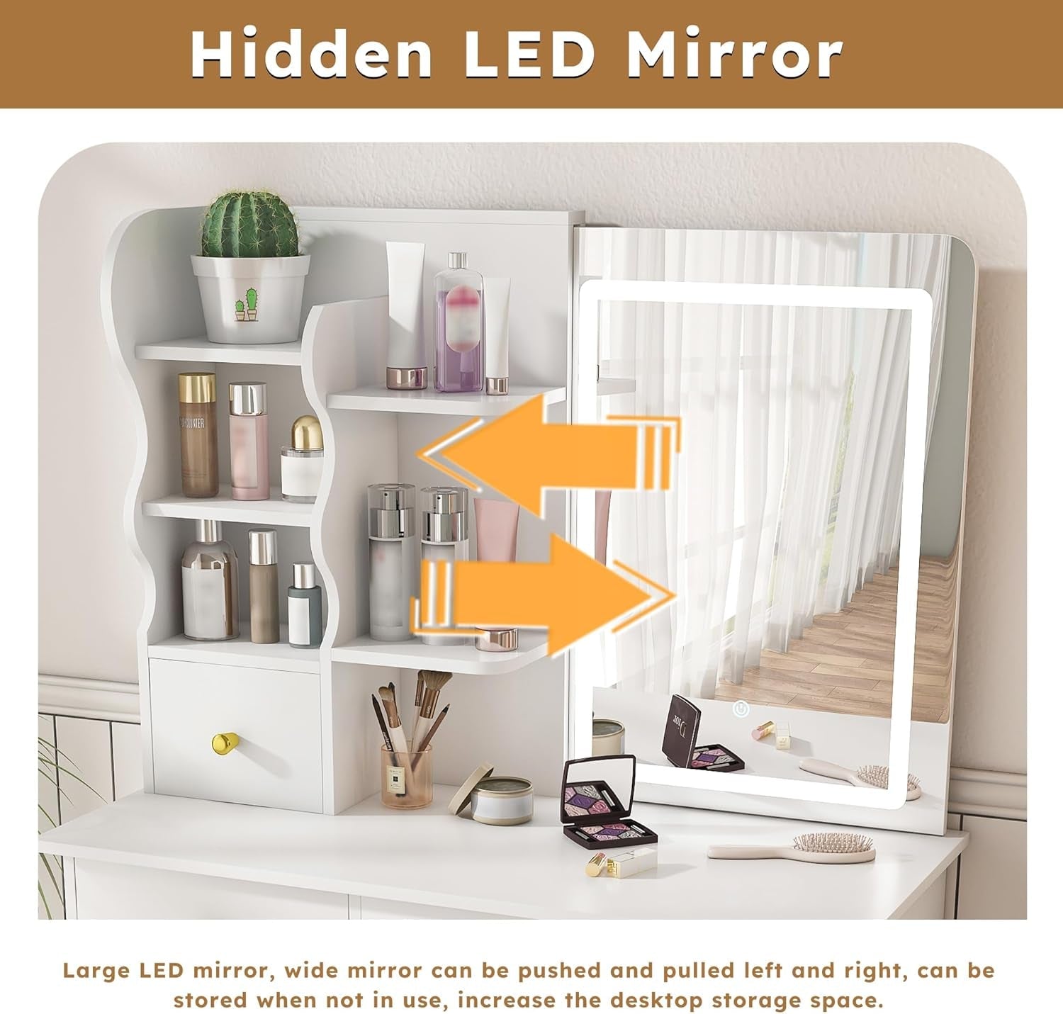 White Cosmetic Vanity Dressing Table 31.5 Inch Hidden Mirror