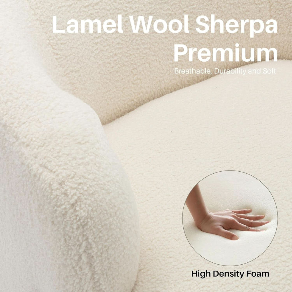Beige Sherpa Boucle Swivel Barrel Chair Deluxe Premium