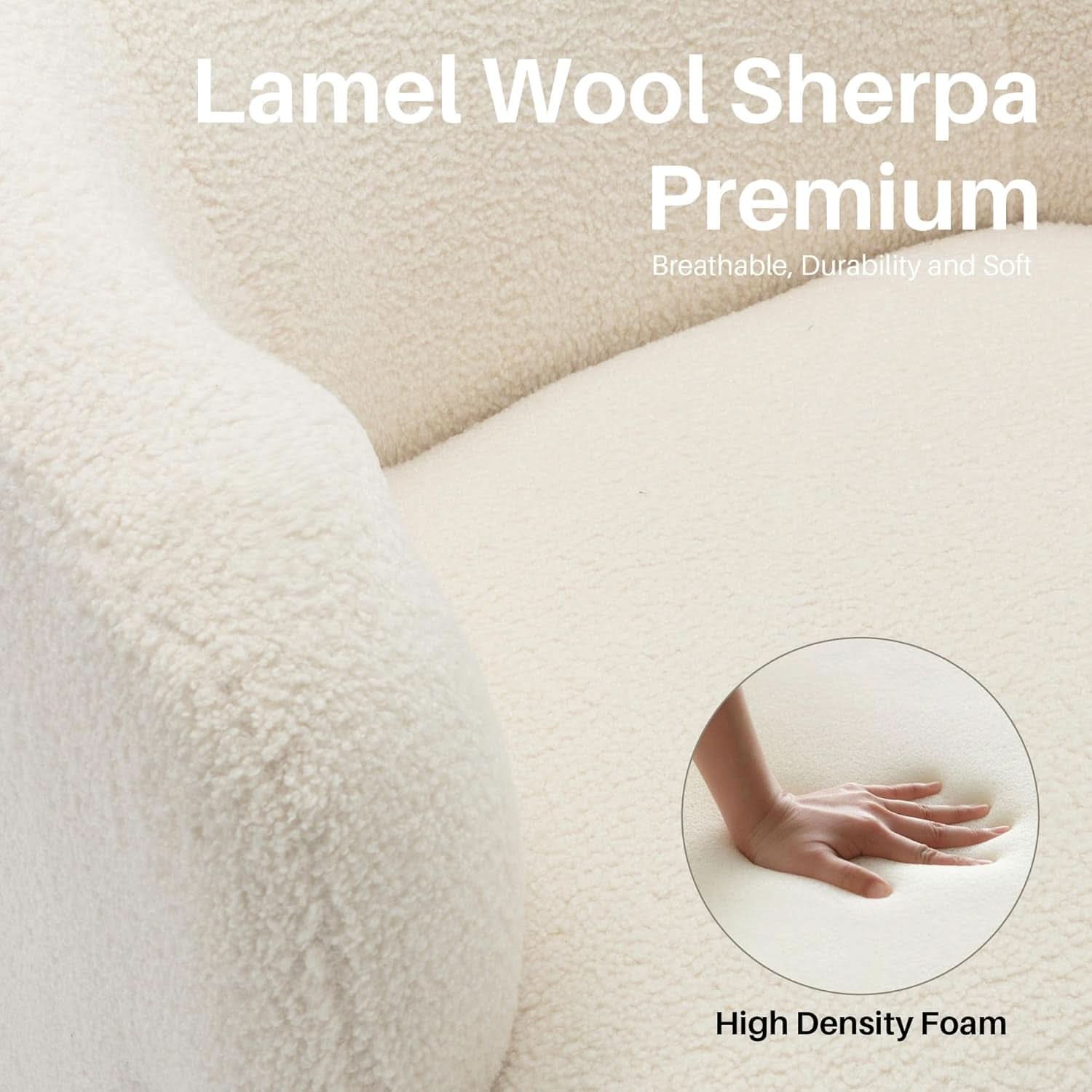 Beige Sherpa Boucle Swivel Barrel Chair Deluxe Premium