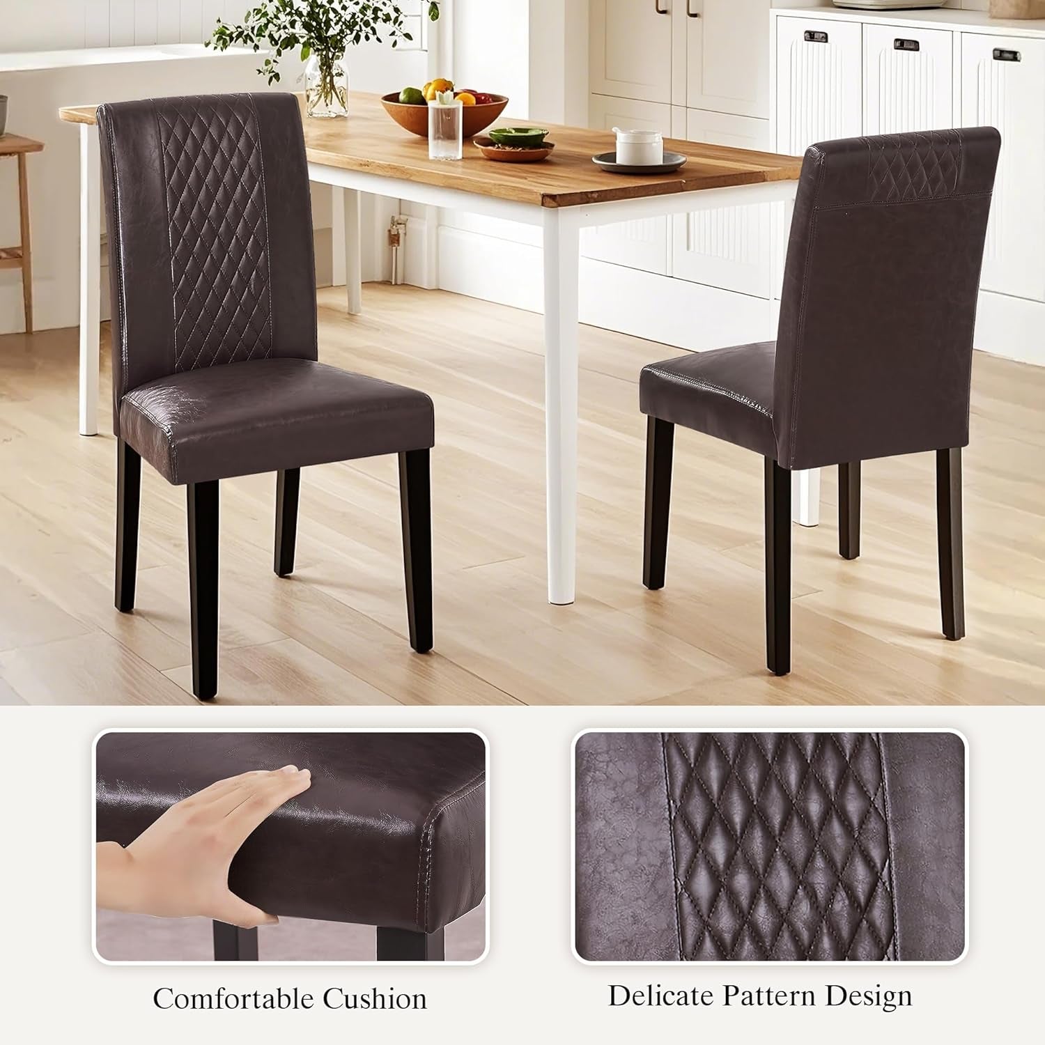 Dining Chairs Ergonomic Lumbar Chocolate PU Leather