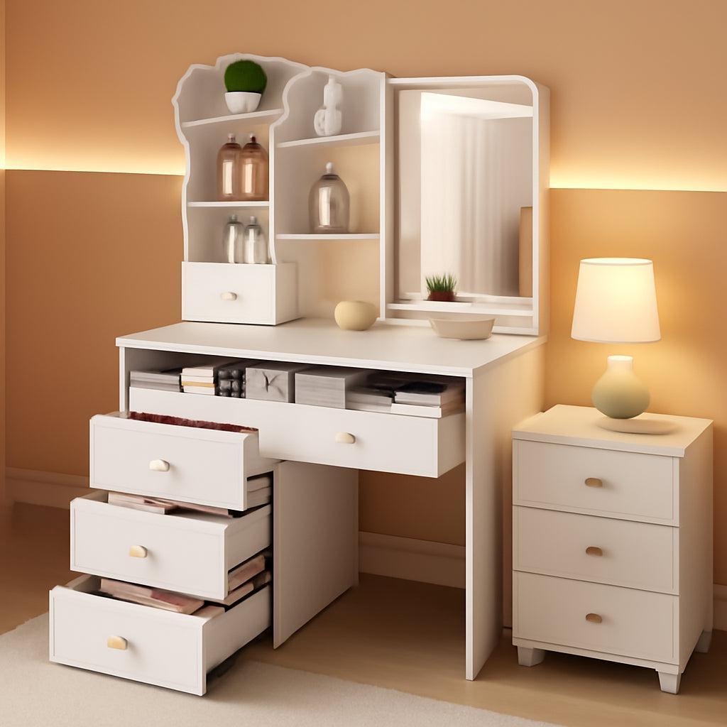 White Cosmetic Vanity Dressing Table 31.5 Inch Hidden Mirror
