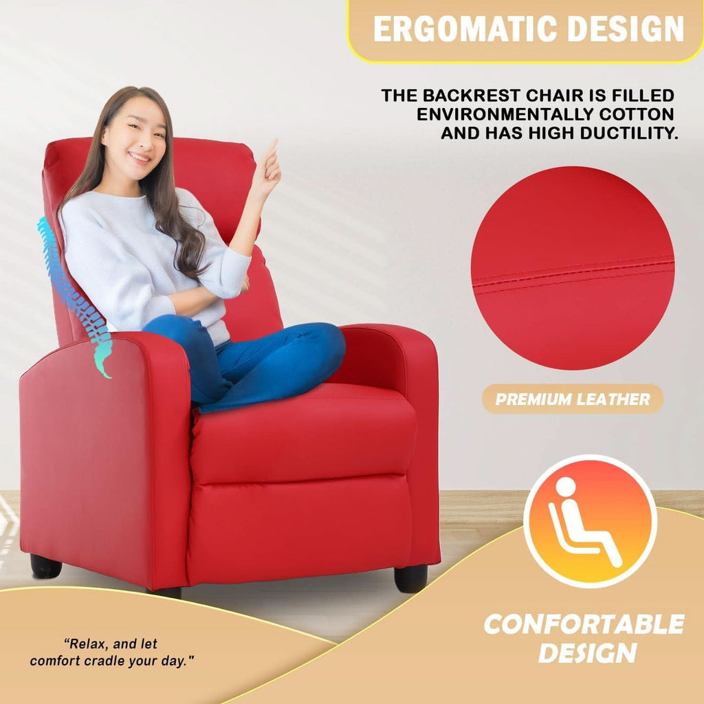 Red Recliner Chair With Lumbar Support For Living Room