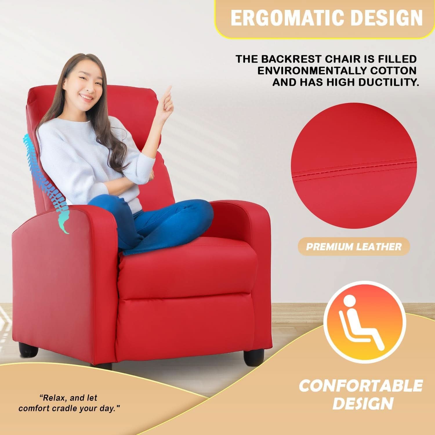 Red Recliner Chair With Lumbar Support For Living Room