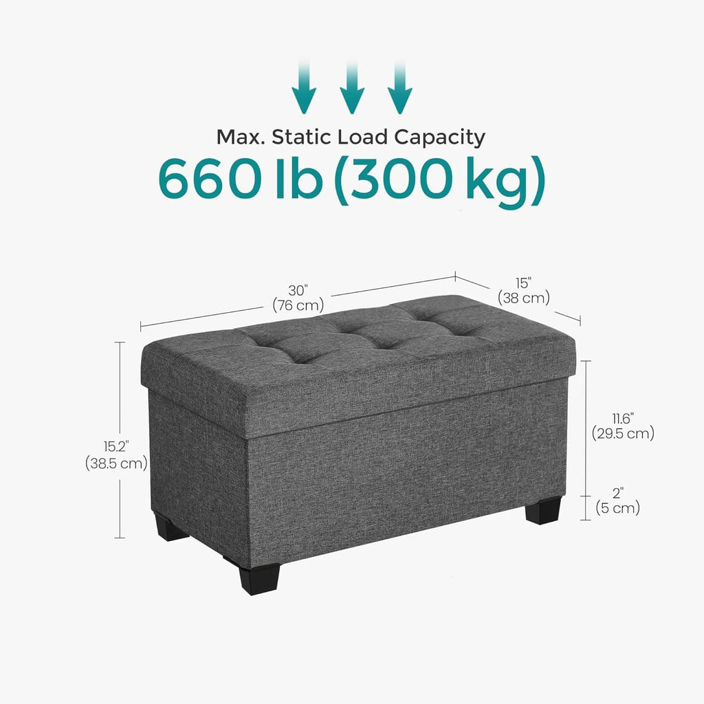 Slate Gray Storage Ottoman Bench 15x30x15.2 Inches